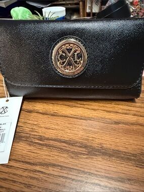 NWT Christian Lacroix Black Wallet/ Crossbody with Gold Medallion
